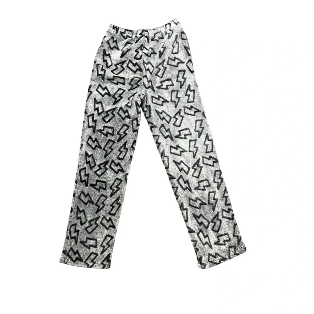 Cozy Jams Youth L 14/16 Gray Lightening Bolt Soft Pants Pajama PJ Elastic Waist